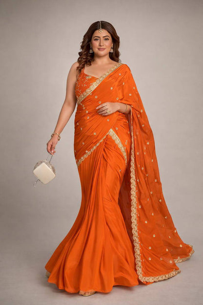 Premium Chinnon Silk Lehenga Saree Set