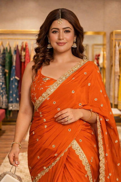 Premium Chinnon Silk Lehenga Saree Set
