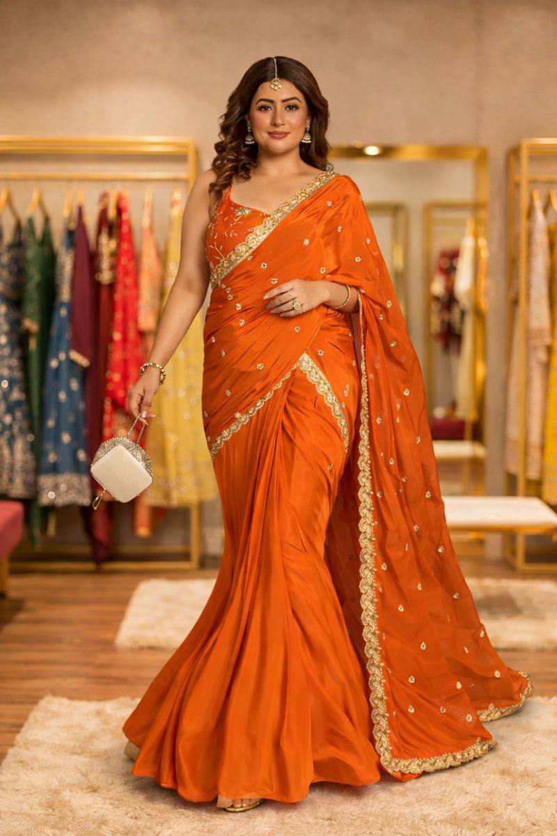 Premium Chinnon Silk Lehenga Saree Set