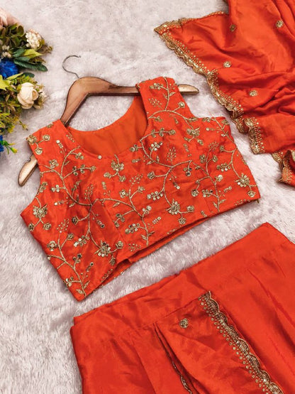Premium Chinnon Silk Lehenga Saree Set