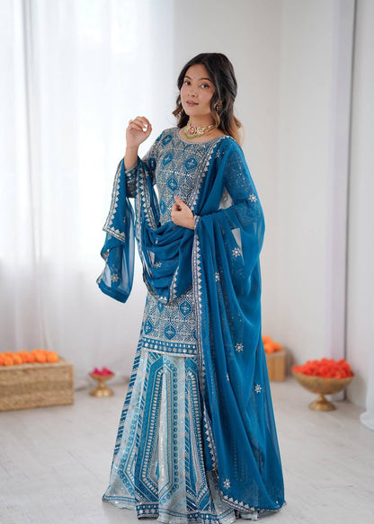 Premium Faux Georgette Lehenga, Top & Dupatta Set