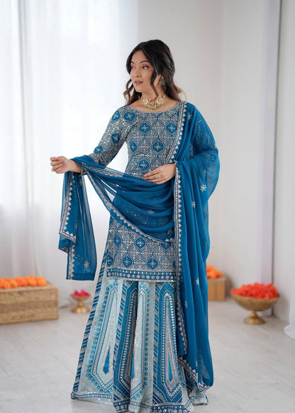 Premium Faux Georgette Lehenga, Top & Dupatta Set
