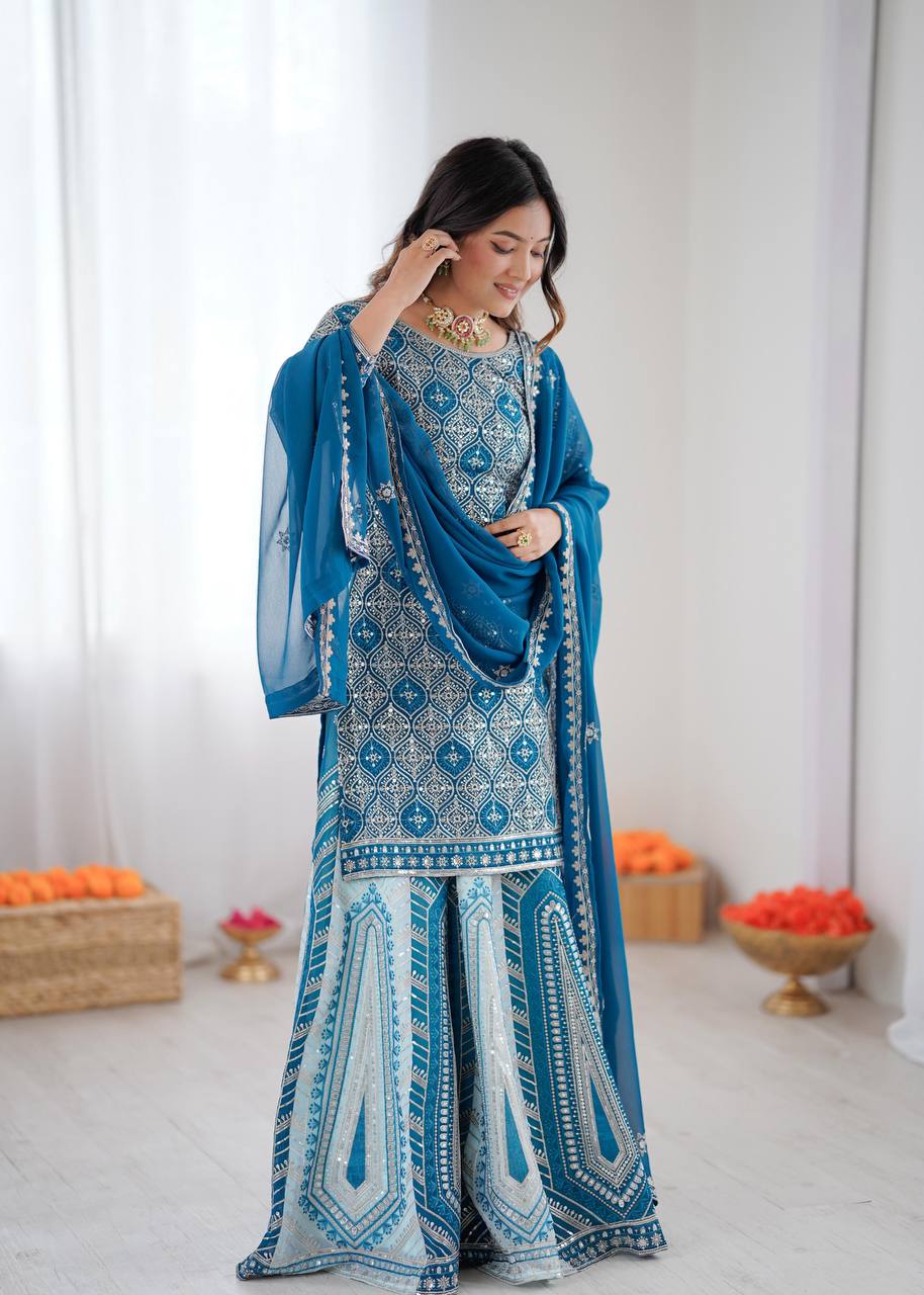 Premium Faux Georgette Lehenga, Top & Dupatta Set