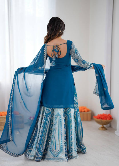 Premium Faux Georgette Lehenga, Top & Dupatta Set