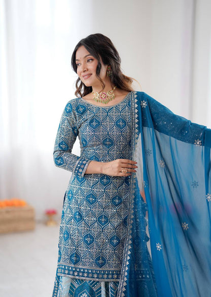 Premium Faux Georgette Lehenga, Top & Dupatta Set