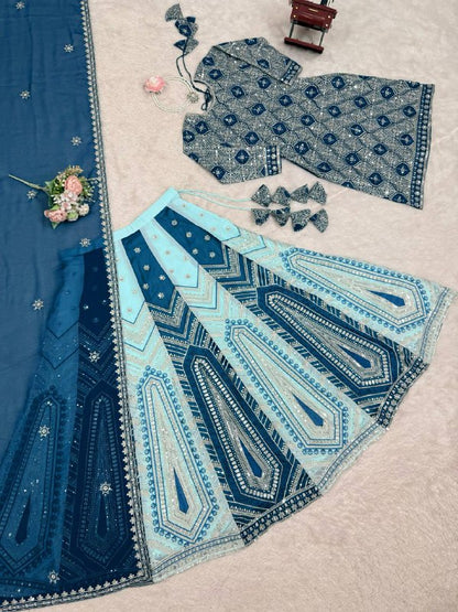 Premium Faux Georgette Lehenga, Top & Dupatta Set
