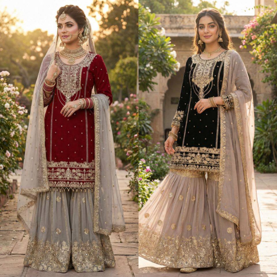 Premium Heavy Faux Georgette Top, Plazzo & Dupatta Set