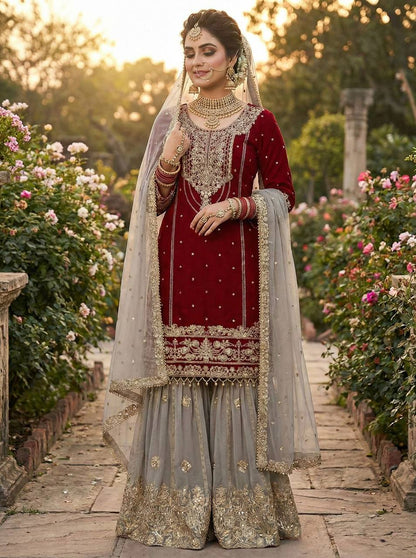Premium Heavy Faux Georgette Top, Plazzo & Dupatta Set
