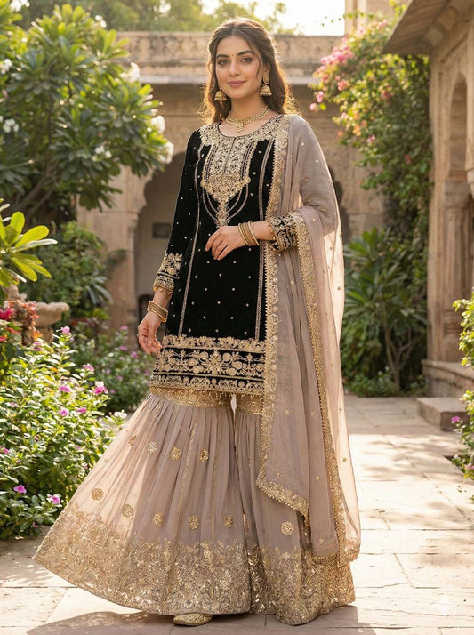 Premium Heavy Faux Georgette Top, Plazzo & Dupatta Set