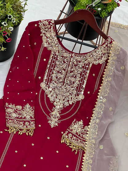 Premium Heavy Faux Georgette Top, Plazzo & Dupatta Set