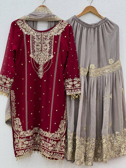 Premium Heavy Faux Georgette Top, Plazzo & Dupatta Set