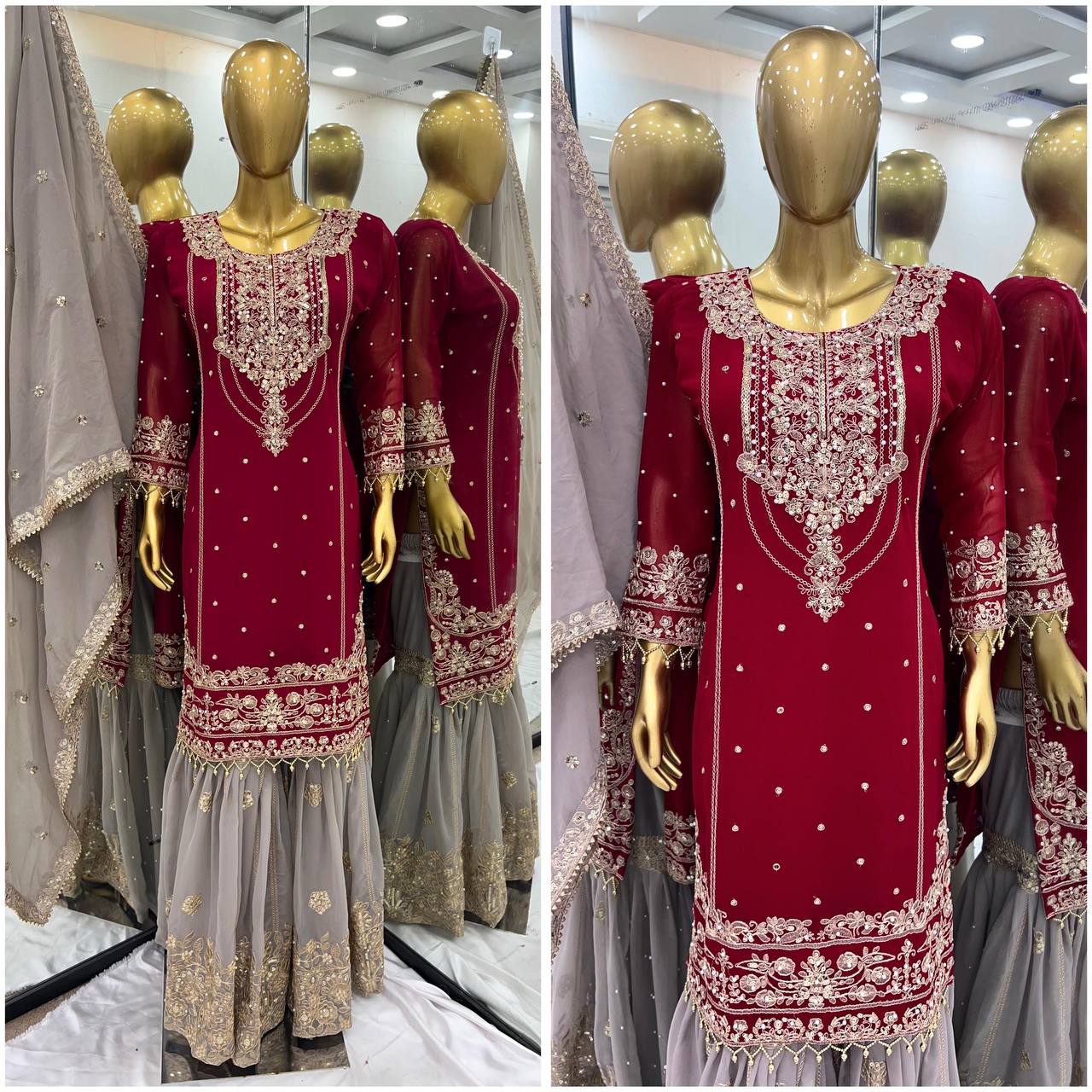 Premium Heavy Faux Georgette Top, Plazzo & Dupatta Set