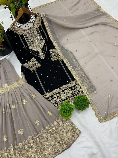 Premium Heavy Faux Georgette Top, Plazzo & Dupatta Set