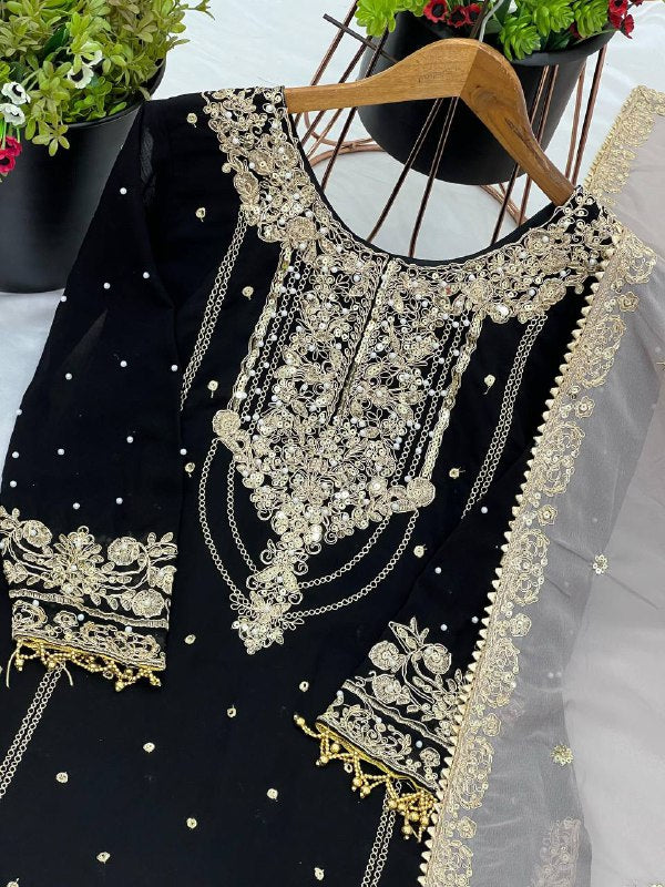 Premium Heavy Faux Georgette Top, Plazzo & Dupatta Set
