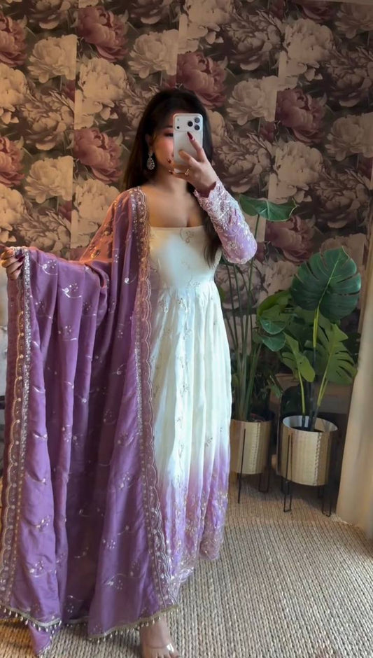 Premium Star Georgette Anarkali Suit Set – Sequins Embroidery Work