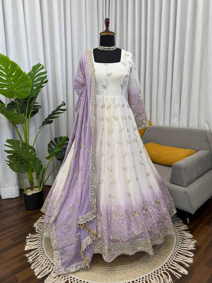 Premium Star Georgette Anarkali Suit Set – Sequins Embroidery Work