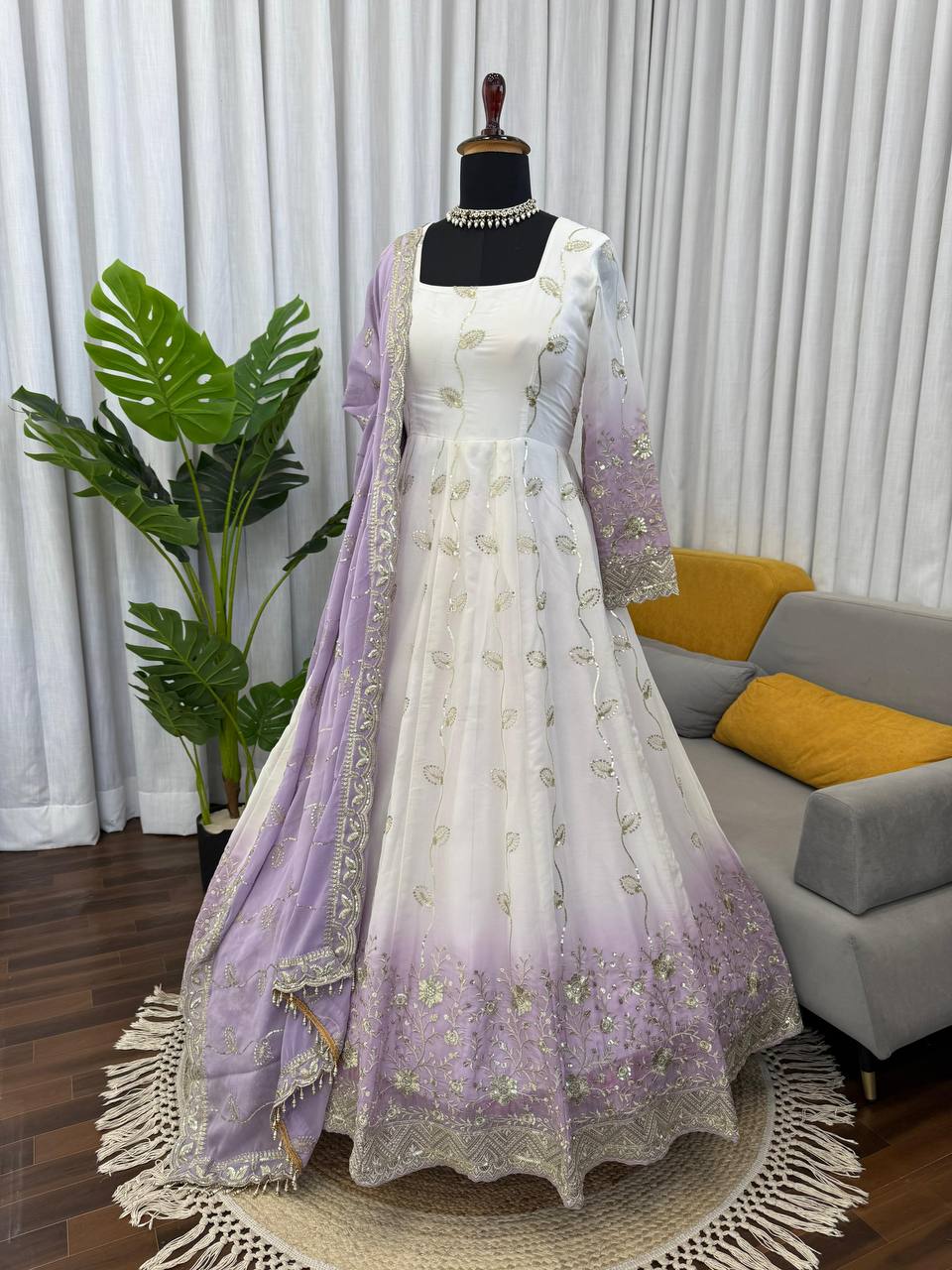 Premium Star Georgette Anarkali Suit Set – Sequins Embroidery Work