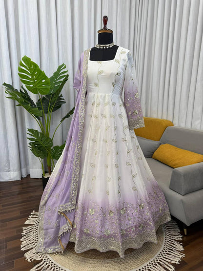 Premium Star Georgette Anarkali Suit Set – Sequins Embroidery Work