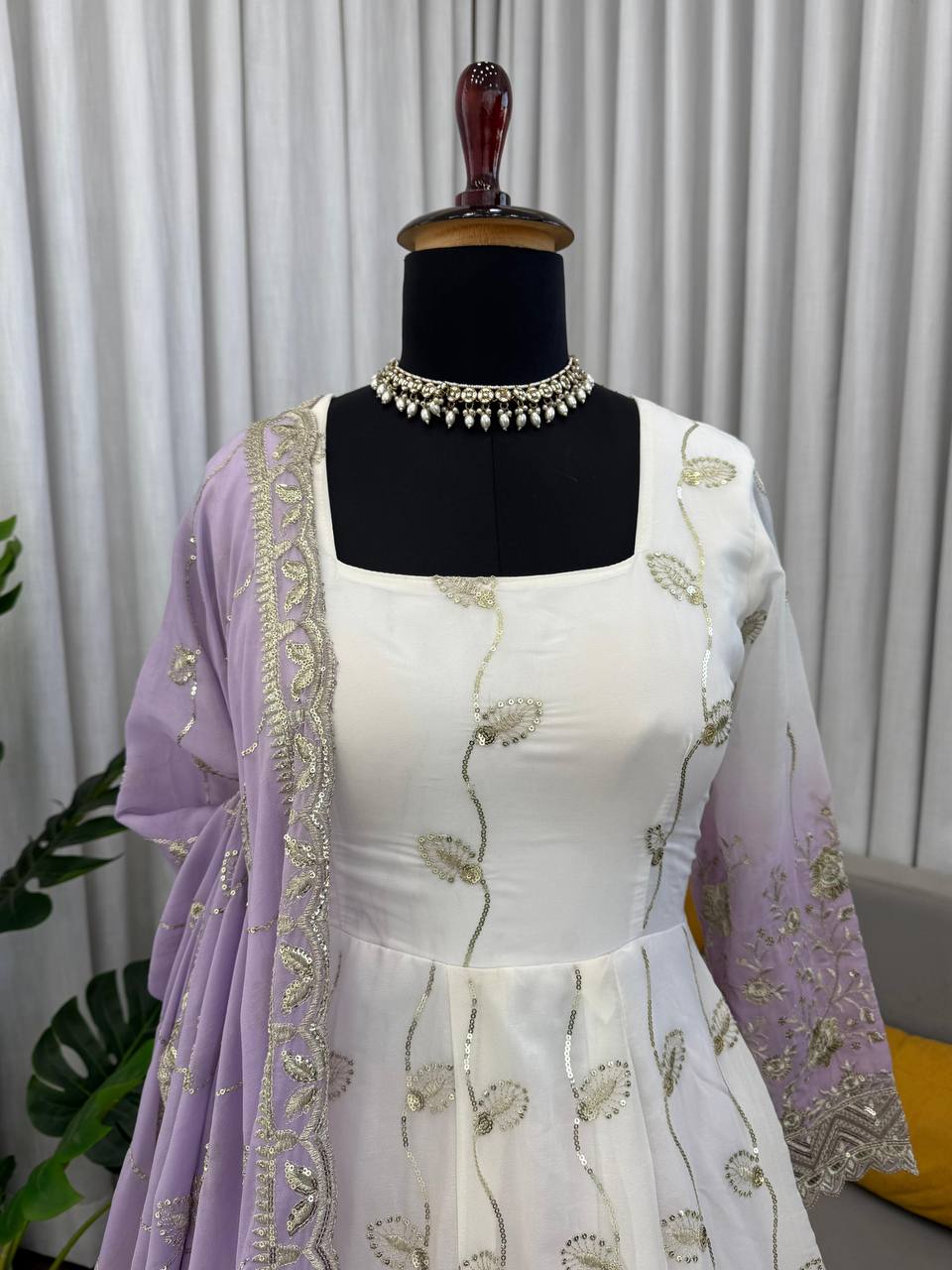 Premium Star Georgette Anarkali Suit Set – Sequins Embroidery Work