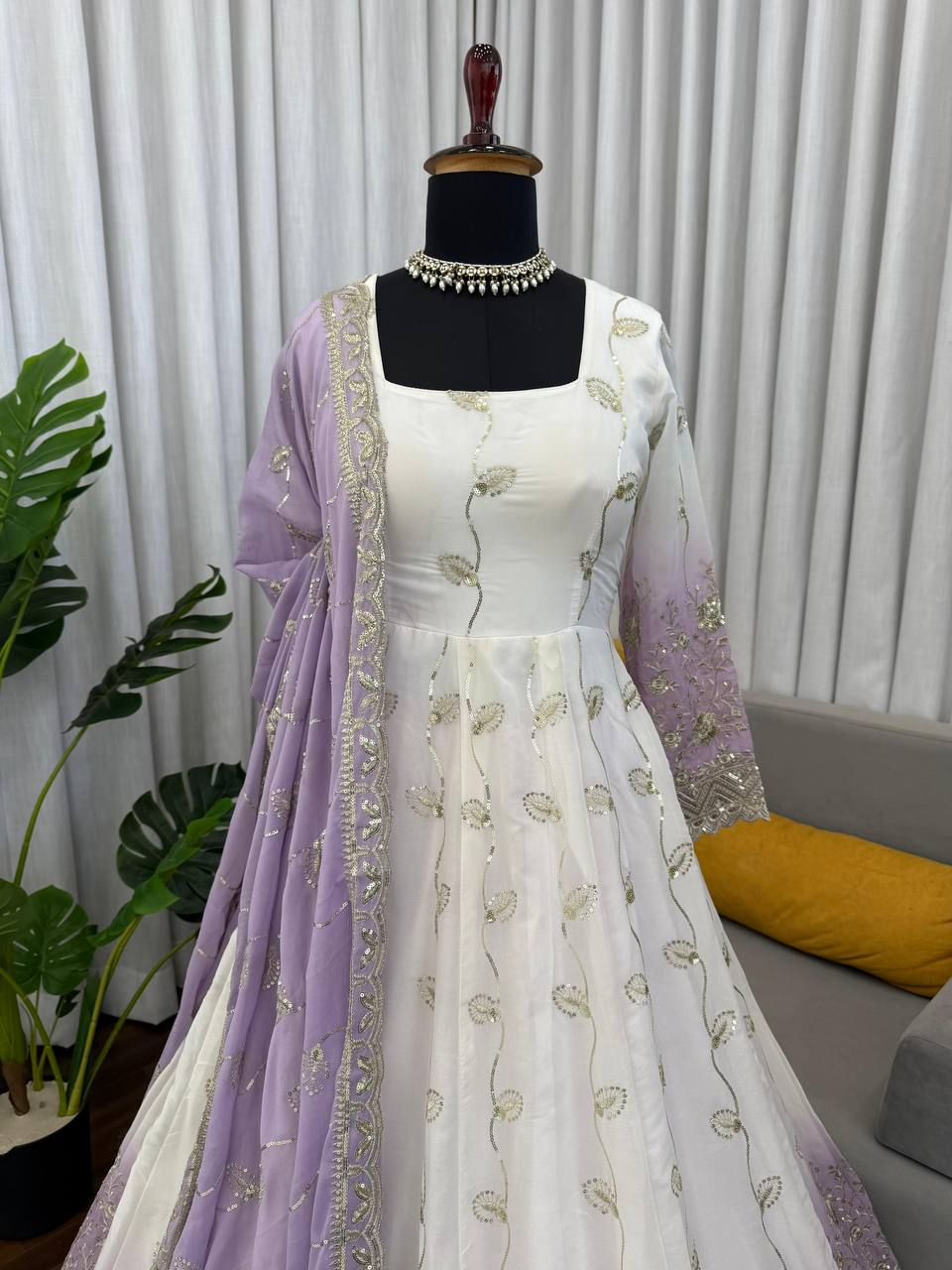 Premium Star Georgette Anarkali Suit Set – Sequins Embroidery Work