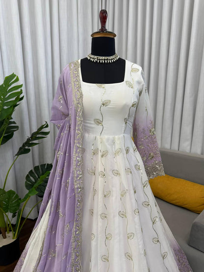Premium Star Georgette Anarkali Suit Set – Sequins Embroidery Work