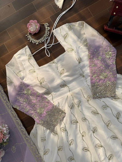 Premium Star Georgette Anarkali Suit Set – Sequins Embroidery Work
