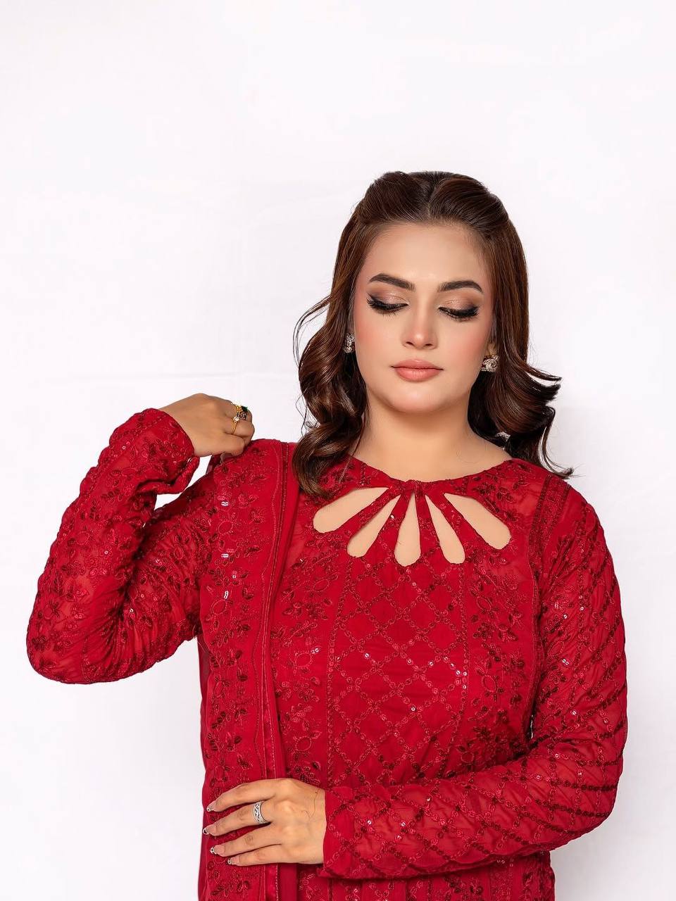 Premium Heavy Fox Georgette Top, Pant & Dupatta Set
