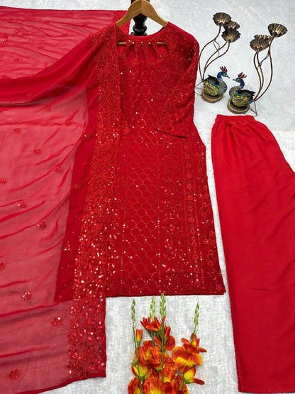 Premium Heavy Fox Georgette Top, Pant & Dupatta Set
