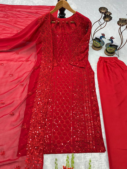 Premium Heavy Fox Georgette Top, Pant & Dupatta Set