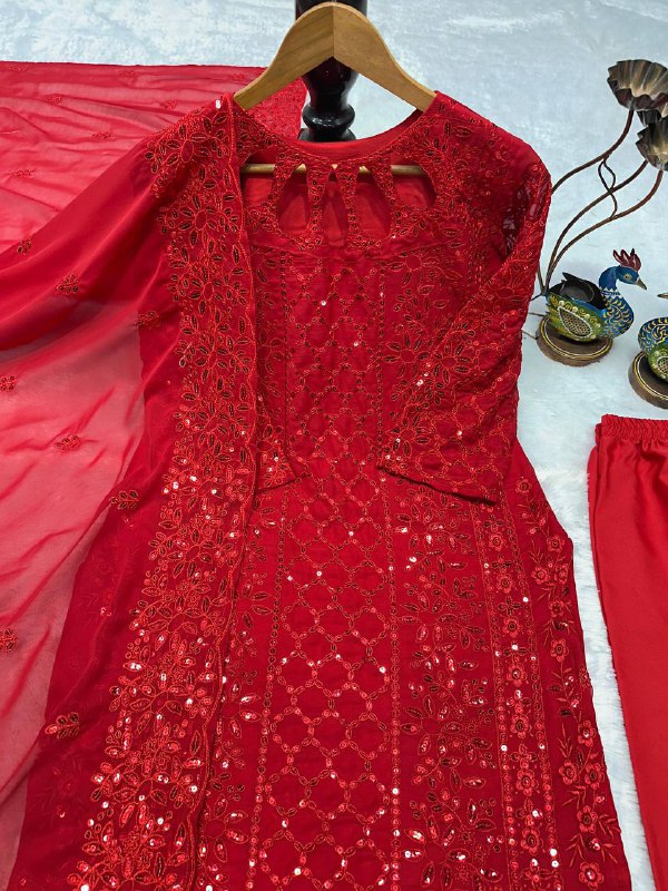 Premium Heavy Fox Georgette Top, Pant & Dupatta Set