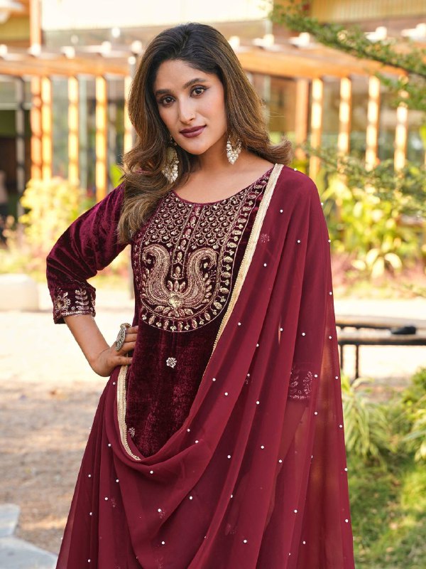Premium Velvet Top & Bottom with Faux Georgette Dupatta