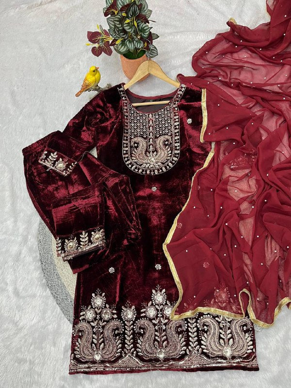 Premium Velvet Top & Bottom with Faux Georgette Dupatta