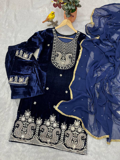 Premium Velvet Top & Bottom with Faux Georgette Dupatta