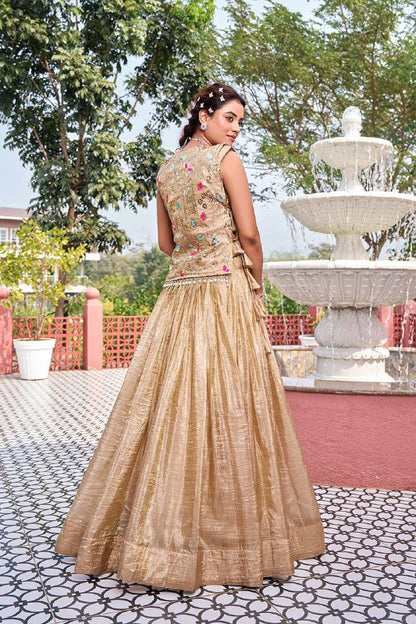 Premium Gold Crush Lehenga Choli with Shrug – Heavy Embroidery