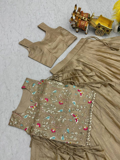 Premium Gold Crush Lehenga Choli with Shrug – Heavy Embroidery