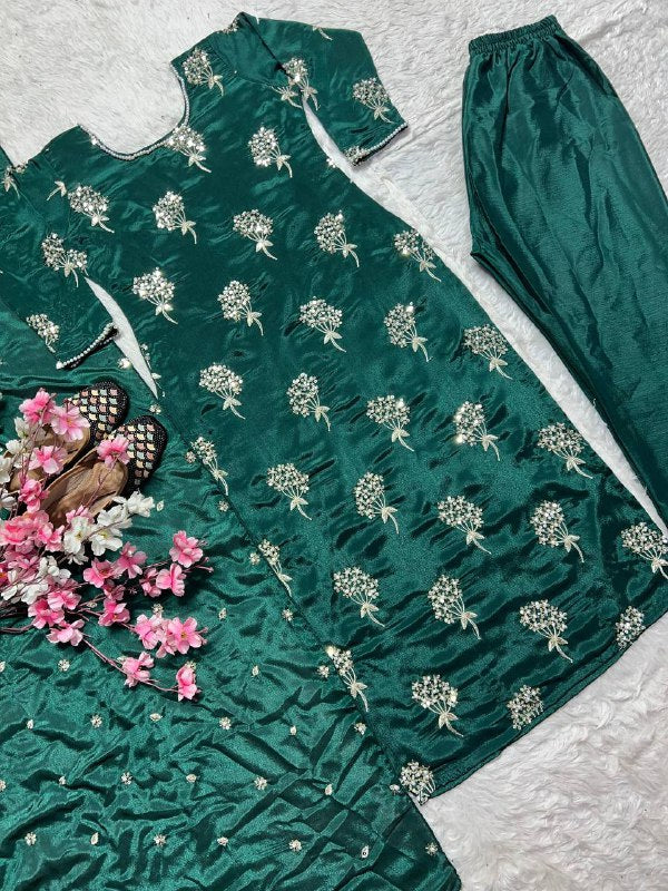 Premium Heavy Chinon Long Top, Pant & Dupatta Set