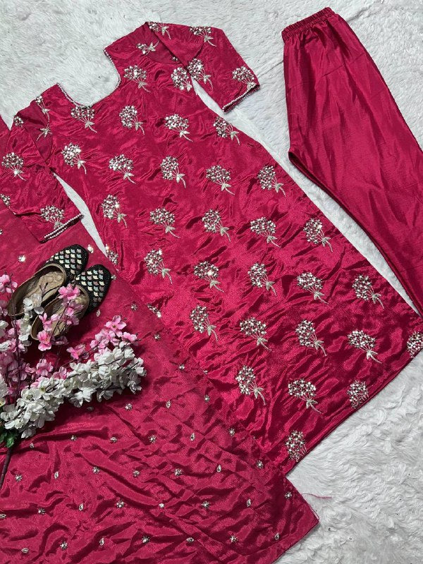 Premium Heavy Chinon Long Top, Pant & Dupatta Set