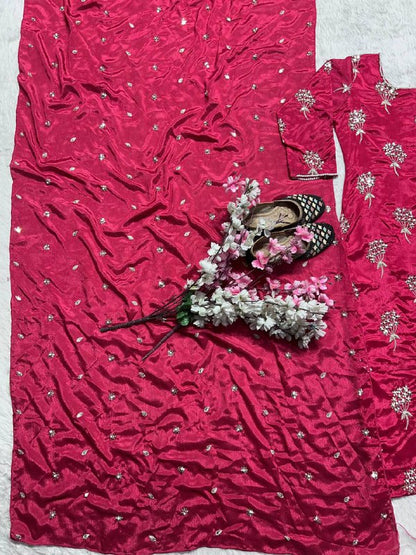 Premium Heavy Chinon Long Top, Pant & Dupatta Set