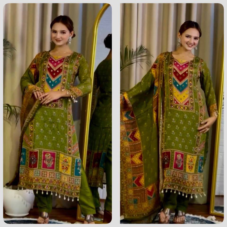 Premium Faux Georgette Digital Print Kurti, Pant & Dupatta Set