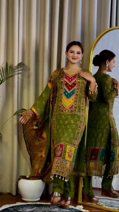 Premium Faux Georgette Digital Print Kurti, Pant & Dupatta Set