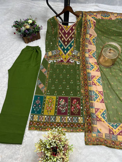 Premium Faux Georgette Digital Print Kurti, Pant & Dupatta Set