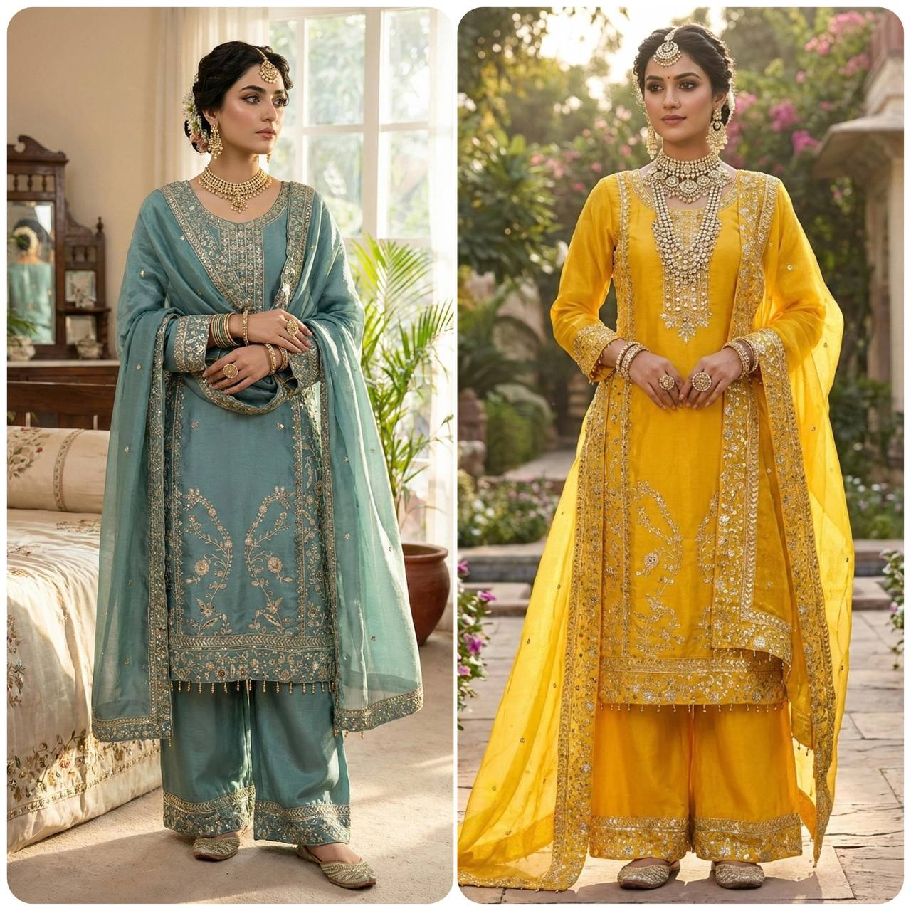 Premium GMY Silk Top, Plazzo & Dupatta Set – Heavy Sequins Embroidery Work