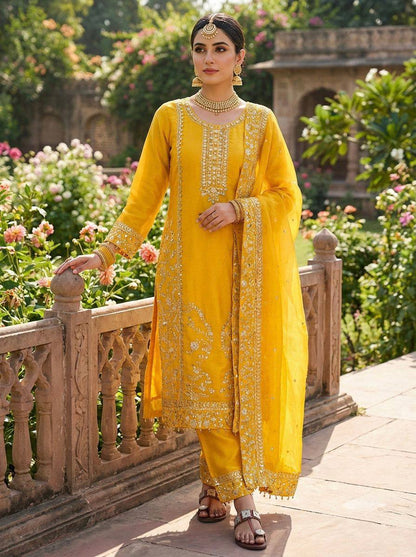 Premium GMY Silk Top, Plazzo & Dupatta Set – Heavy Sequins Embroidery Work