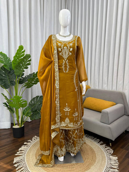 Premium JMC Silk Palazoo Set – Thread & Sequins Embroidery Work