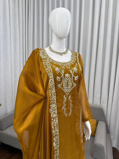 Premium JMC Silk Palazoo Set – Thread & Sequins Embroidery Work