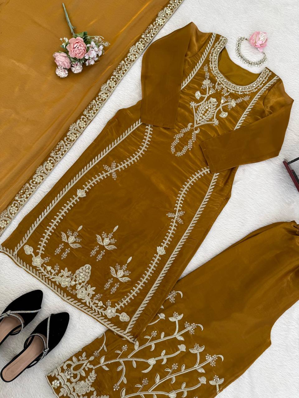Premium JMC Silk Palazoo Set – Thread & Sequins Embroidery Work
