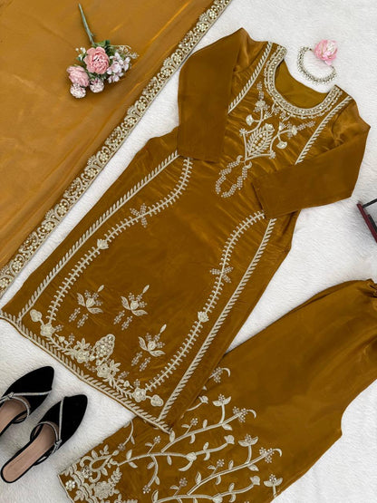 Premium JMC Silk Palazoo Set – Thread & Sequins Embroidery Work