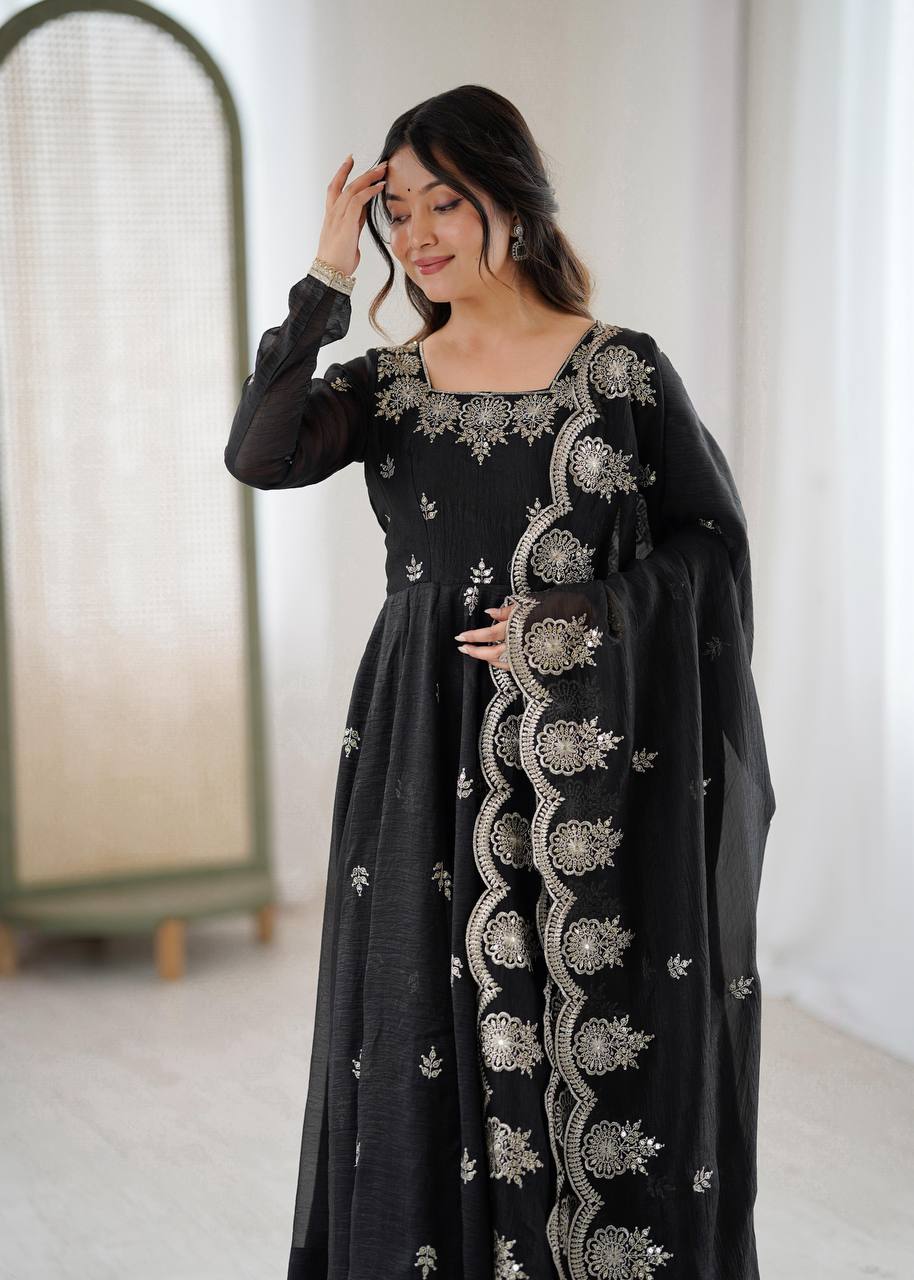Premium Crunchy Silk Anarkali Suit Set