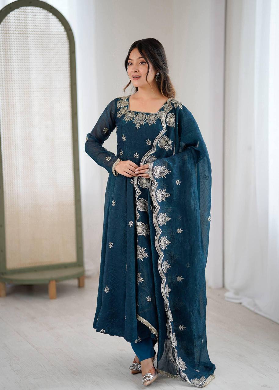 Premium Crunchy Silk Anarkali Suit Set