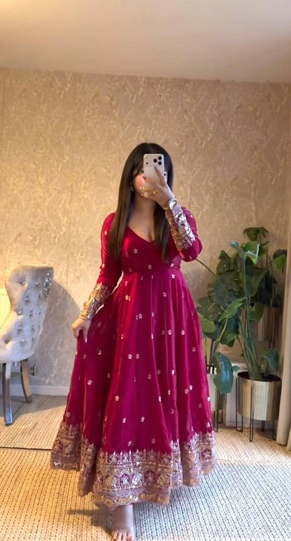 Premium Fandy Satin Silk Anarkali Suit Set – Heavy Coding Embroidery